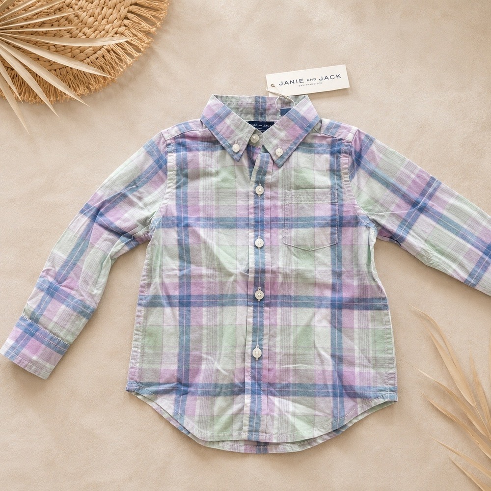 Janie and Jack Pastel Plaid Button Up Baby Spring Eastercore 12-18M NWT Preppy